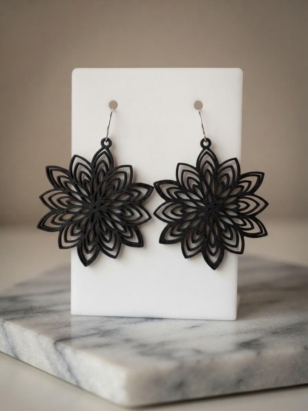 Black Floral Cutout Dangle Earrings - Women Accessories